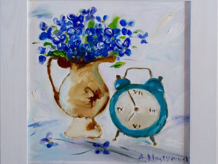Violets and clock